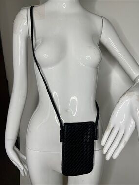 Vegan Leather Flat Interwoven Crossbody Phone Bag with Front Pocket